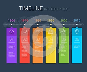 Horizontal vector timeline info graphic with line icons