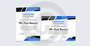 horizontal and vertical certificate template Modern blue and gold certificate of achievement template