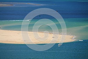 Horizontal view on atlantic ocean with boats by the dune pyla