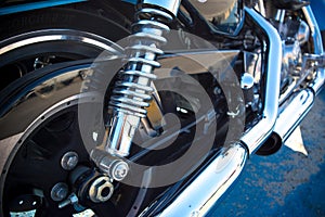 Horizontal View of Close Up of a Chrome Parts of a Motorbike