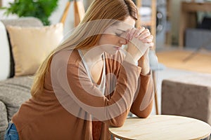 horizontal view depressed young woman crying