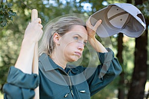 horizontal view exhausting work in garden