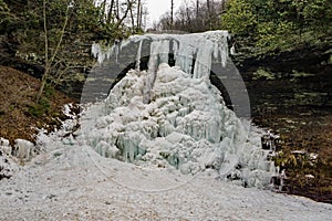 A Horizontal View of the Frozen Cascade Falls - 2