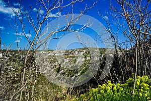 Horizontal View of the Gravina of the Sassi of Matera. Matera, S