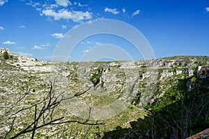 Horizontal View of the Gravina of the Sassi of Matera. Matera, S