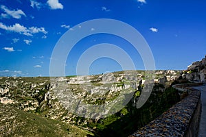 Horizontal View of the Gravina of the Sassi of Matera. Matera, S