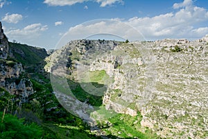 Horizontal View of the Gravina of the Sassi of Matera. Matera, S