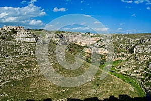 Horizontal View of the Gravina of the Sassi of Matera. Matera, S