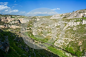 Horizontal View of the Gravina of the Sassi of Matera. Matera, S