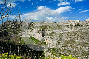 Horizontal View of the Gravina of the Sassi of Matera. Matera, S