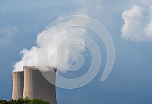 Horizontal view of nuclear power plant cooling towers