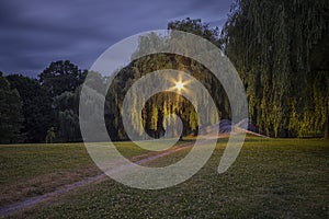 Horizontal View of the Upper Onondaga Park Footbridge after Sunset