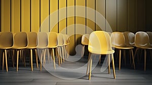 horizontal view of Yellow chair standing out from the crowd. Business concept. Generative AI photo