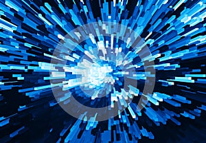 Horizontal vivid blue cube pixel explosion business