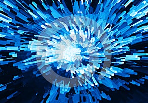 Horizontal vivid blue cube pixel explosion twirl