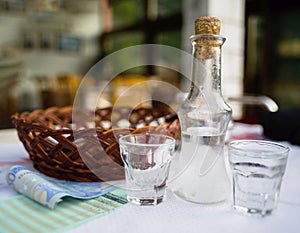 Horizontal vivid Greece raki in cafe