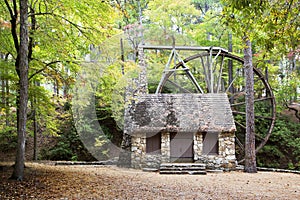 Horizontal water mill in woods