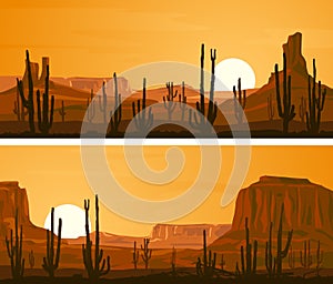 Horizontal wide banners with illustration of prairie wild west.