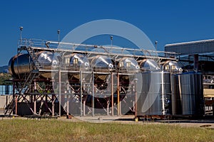 Horizontal winemaking tanks.