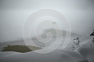 horizontal winter landscape - meltwater in the white