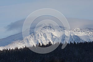 Horizontal winter Mountain view of Winter Park, Colorado.