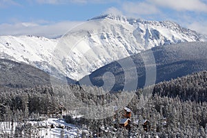 Horizontal winter Mountain view of Winter Park, Colorado.