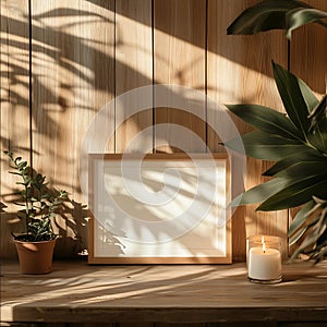 Simple wood frame mockup photo