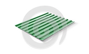 Horizontally green corrugated metal sheet for the roof on a white background.