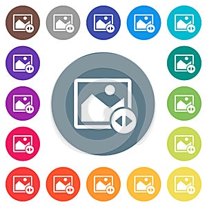 Horizontally move image flat white icons on round color backgrounds