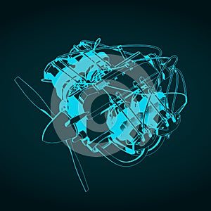 Horizontally opposed aircraft engine blueprint