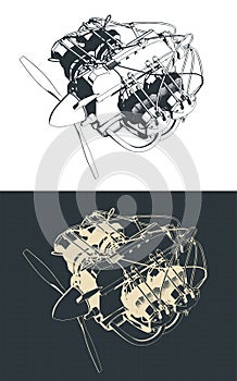 Horizontally opposed aircraft engine blueprints