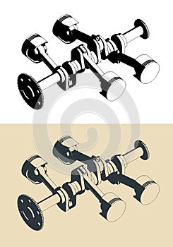 Horizontally opposed engine crankshaft and pistons