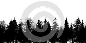 Horizontally seamless grayscale forest tree line silhouette