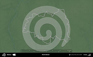 Horki District outlined, Belarus. Physical