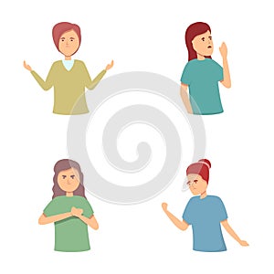 Hormonal imbalance icons set cartoon vector. Woman experiencing negative emotion