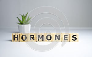 Hormones Word Written In Wooden Cube, medical concept