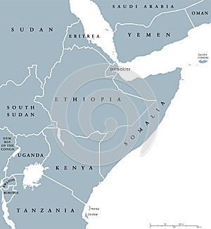 Horn of Africa countries political map