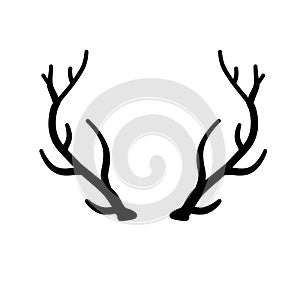 Horn of deer or elk. Hunting trophy. Black and white silhouette of antler