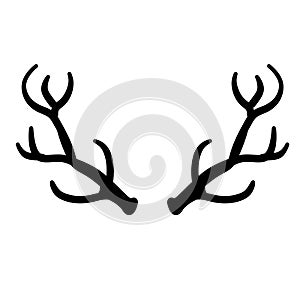 Horn of deer or elk. Hunting trophy. Black and white silhouette of antler