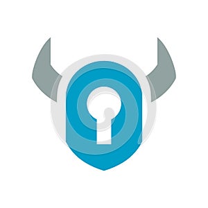 Horn and keyhole, vector logo icon template design elements, viking security logo