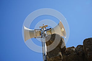A horn loudspeaker is a loudspeaker or loudspeaker element which uses an acoustic horn. Rhodes, Greece