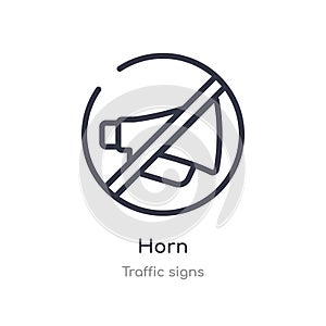 horn outline icon. isolated line vector illustration from traffic signs collection. editable thin stroke horn icon on white