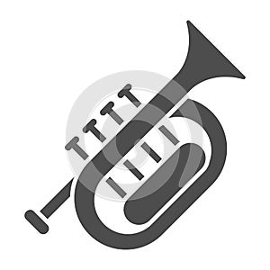 Horn solid icon, Oktoberfest concept, wind musical instrument sign on white background, French horn icon in glyph style