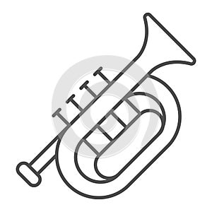 Horn thin line icon, Oktoberfest concept, wind musical instrument sign on white background, French horn icon in outline