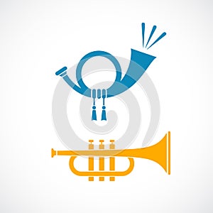 Horn and trumpet vector icon