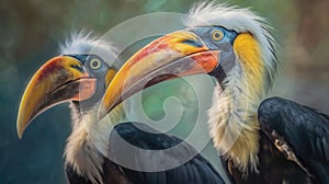 Hornbills painted in beautiful watercolors. Generative Ai