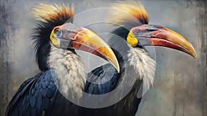 Hornbills painted in beautiful watercolors. Generative Ai