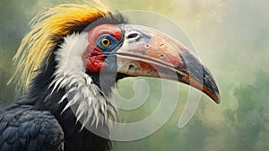 Hornbills painted in beautiful watercolors. Generative Ai