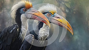 Hornbills painted in beautiful watercolors. Generative Ai