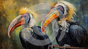 Hornbills painted in beautiful watercolors. Generative Ai